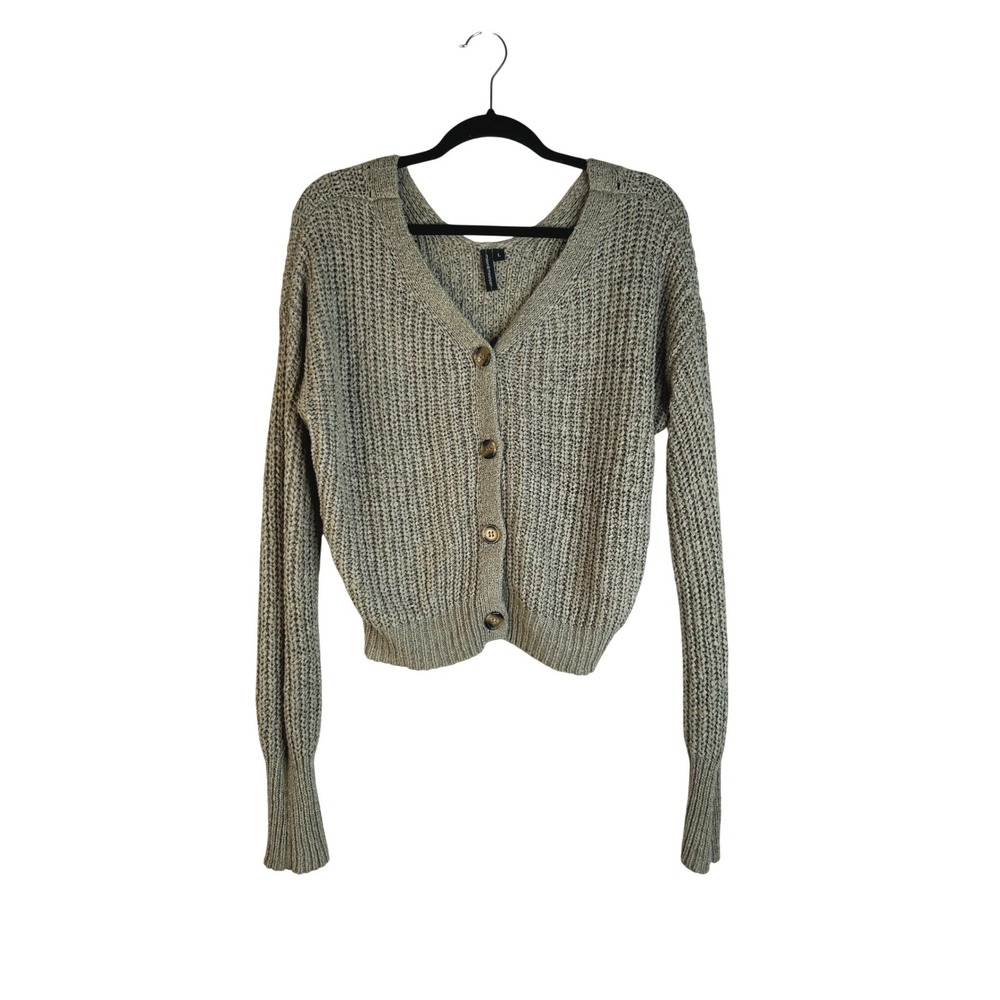 Moon &‎ Madison Women's Sage Green Chunky Knit Cropped Cardigan Sweater Large